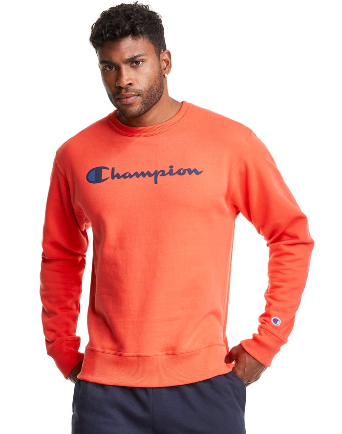 Champion Powerblend Fleece Crew Script Logo Erkek Sweatshirt Turuncu ( WKVORN970 )